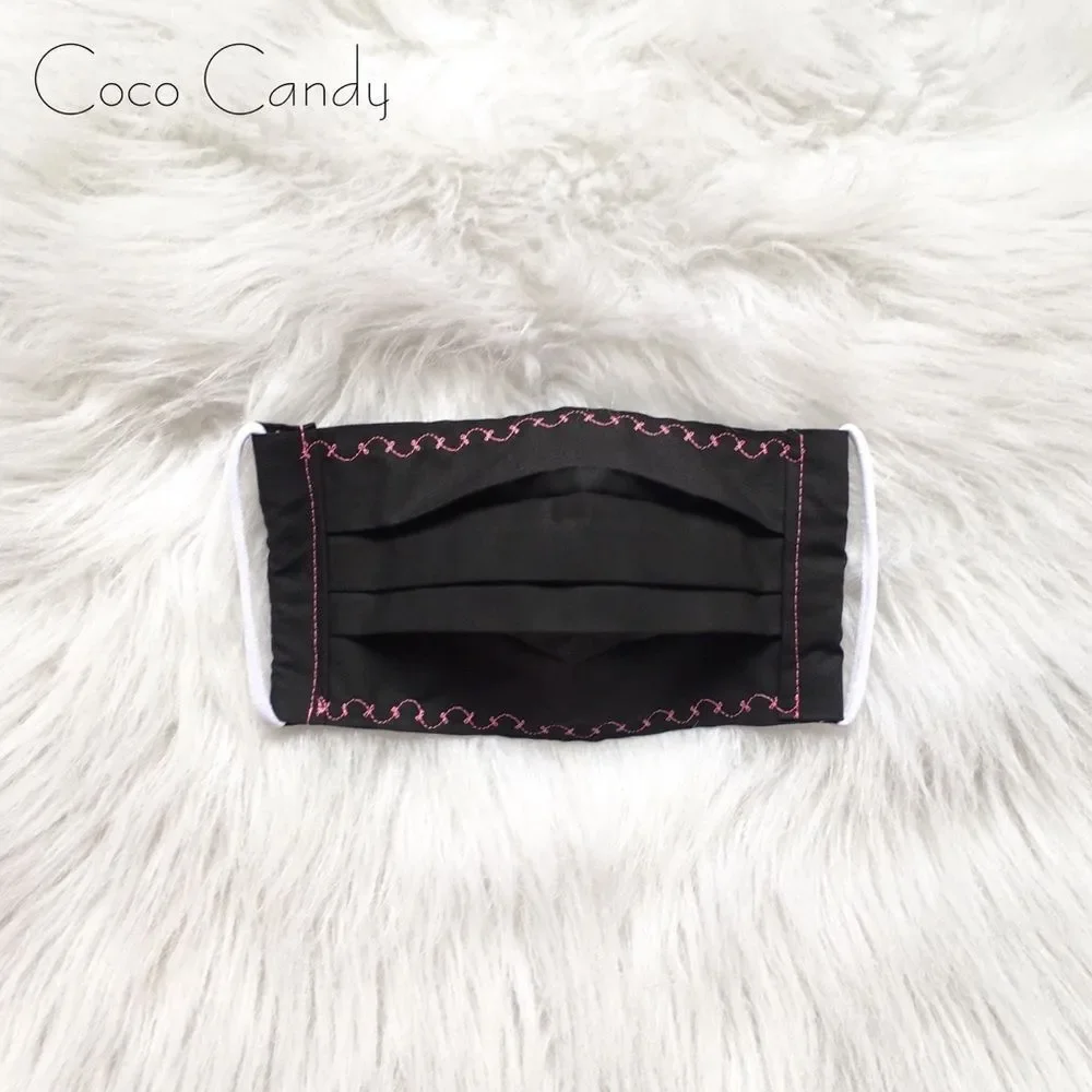 🆕Embroidered Pink Bow Black Fabric Reusable Face Mask